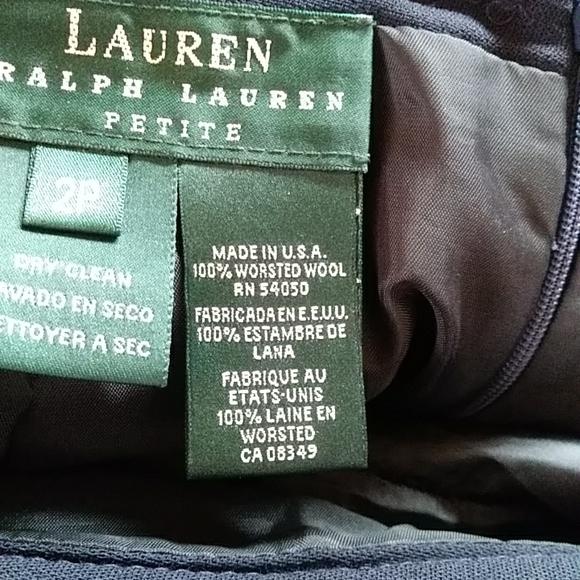 Lauren Ralph Lauren 100% Worsted Wool Lined Skirt Navy Blue Size 2 Petite - Picture 3 of 9